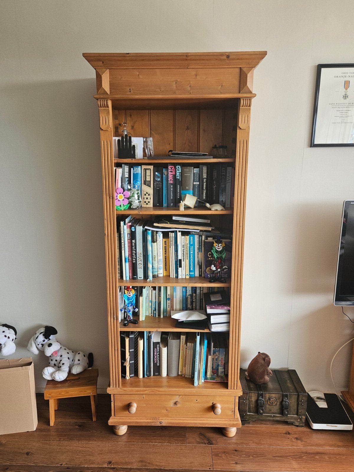 Grenen Boekenkast 75x35x200 cm met Lade, Huis en Inrichting, Kasten | Boekenkasten, Ophalen, Met plank(en), Gebruikt, 50 tot 100 cm