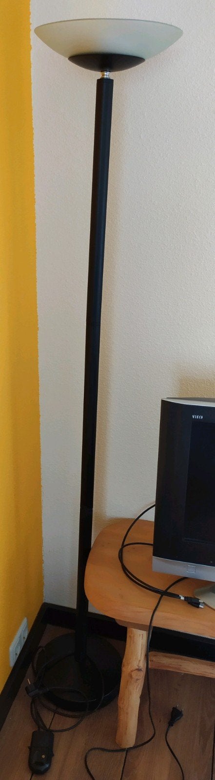 Zwarte  halogeenlamp vloerlamp met dimmer, Ophalen, Gebruikt, Overige fittingen, Glas