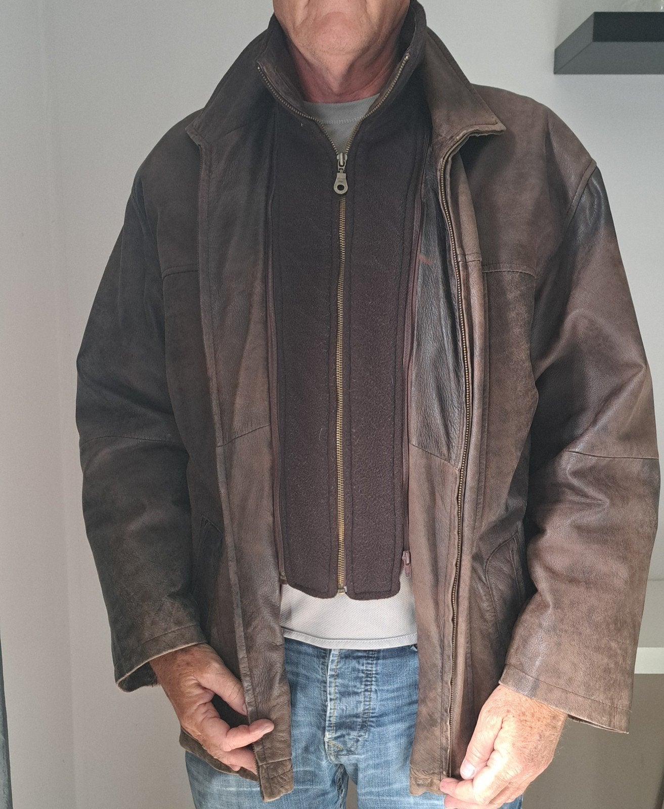 Heren leren jas - Sluisleder - Maat 50 (M), Ophalen, Bruin, Maat 48/50 (M), Sluisleder