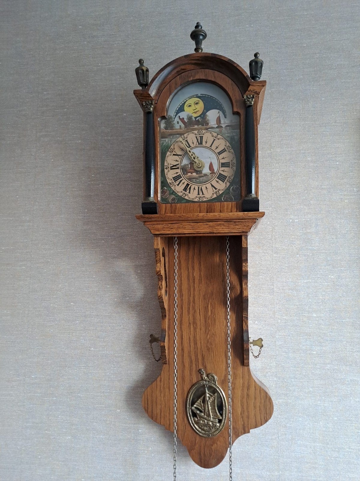Antieke Friese Staartklok - Eikenhout met Scheepsdecoratie, Antiek en Kunst, Ophalen