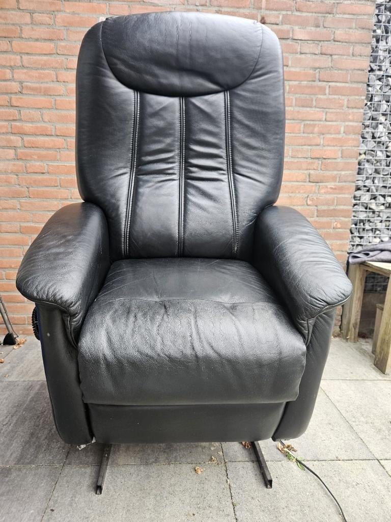 Stawett sta op relax stoel zwart leer, Huis en Inrichting, Fauteuils, Ophalen, Gebruikt, Minder dan 75 cm, Leer
