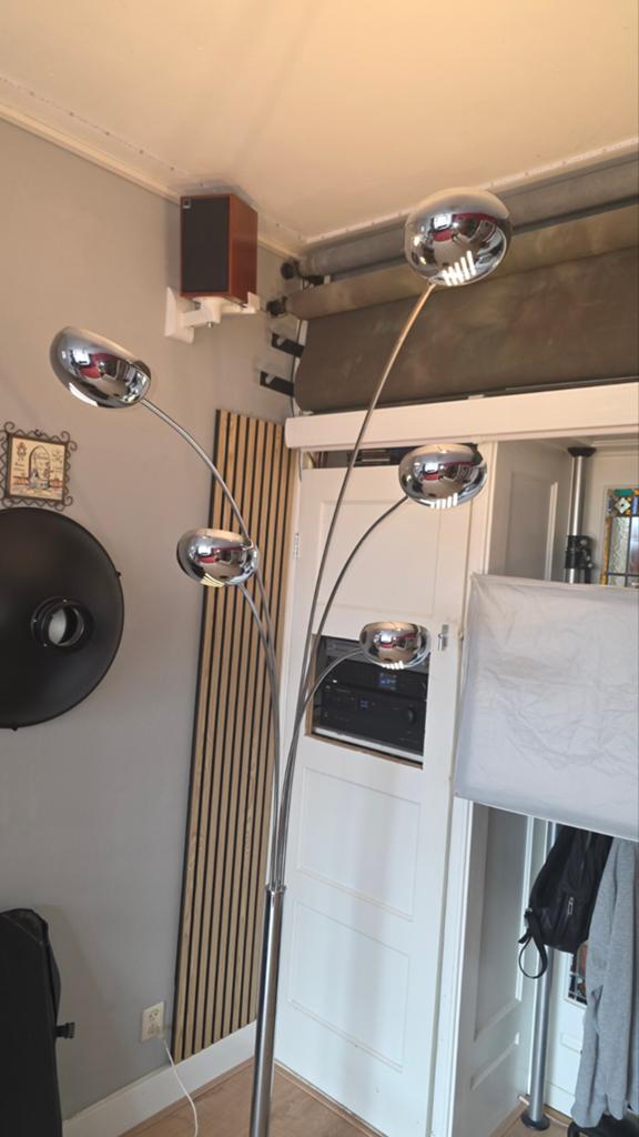 Moderne booglamp met 5 chromen bollen en marmeren voet, Ophalen of Verzenden