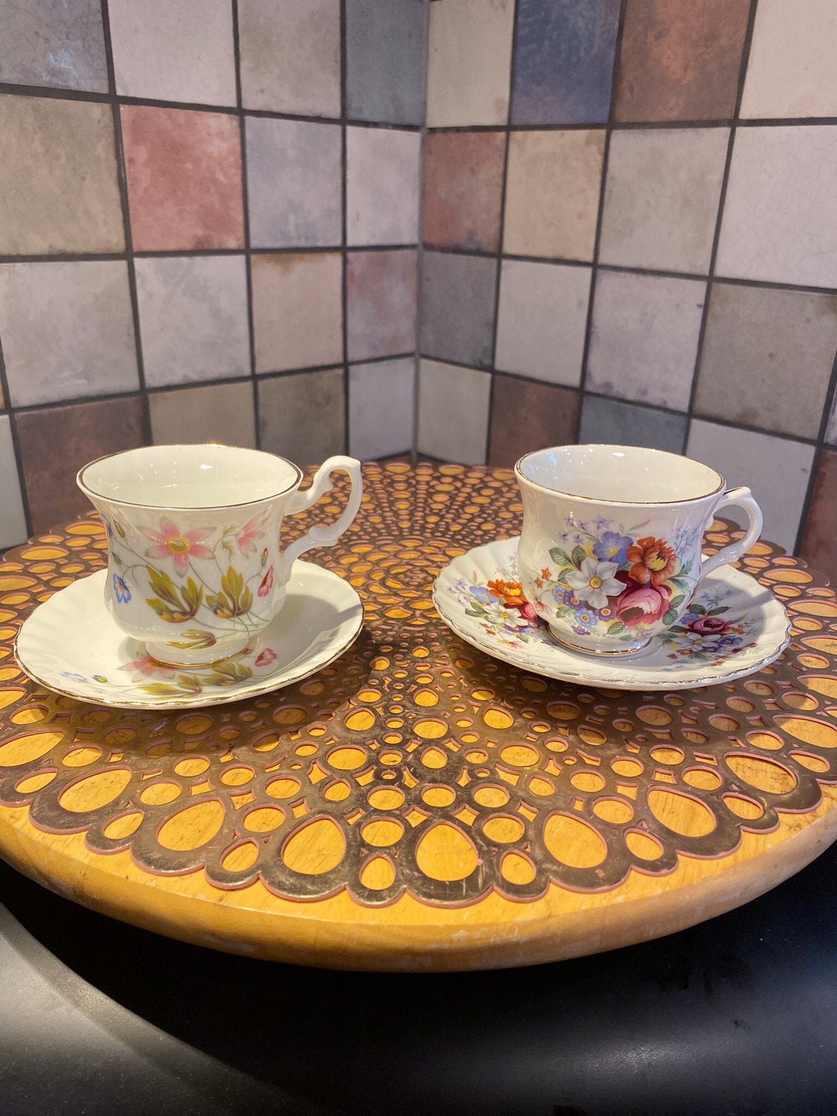 Old Foley Staffordshire en Richmond,2 kop en schotel,vintage, Antiek en Kunst, Antiek | Servies los, Ophalen of Verzenden