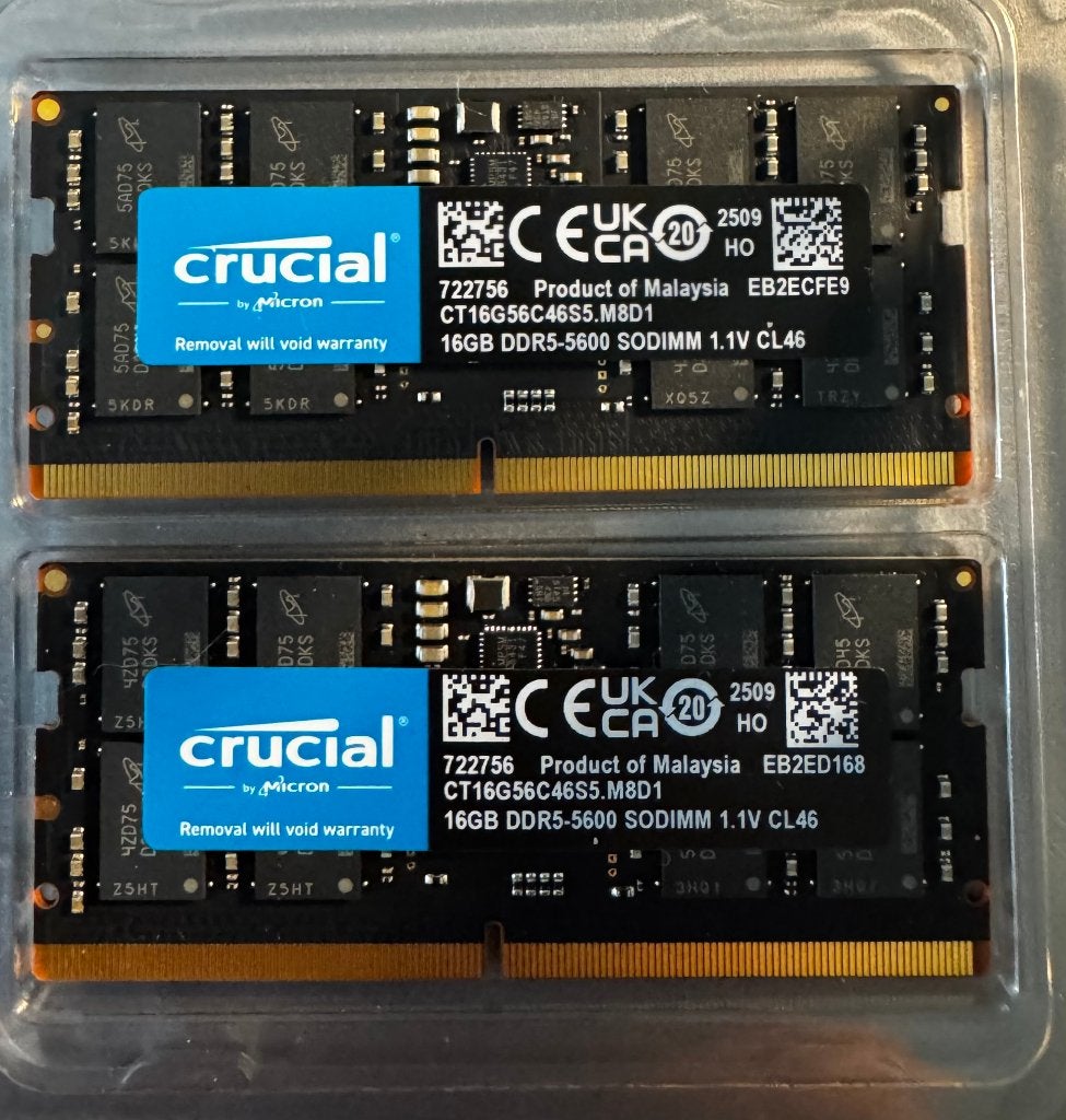 Crucial DDR5 32GB (2x16) kit CT2K16G56C46S5, Computers en Software, RAM geheugen, 32 GB, Ophalen of Verzenden, Zo goed als nieuw