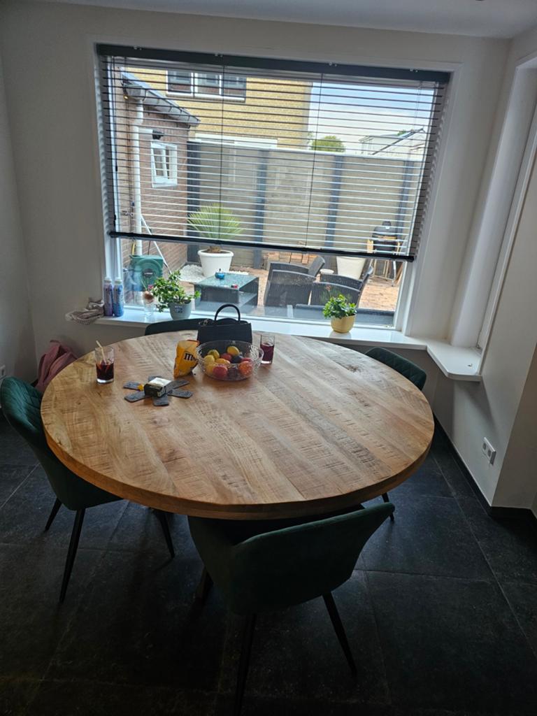 Ronde mangohouten tafel, Huis en Inrichting, Ophalen, Rond, 50 tot 100 cm, Zo goed als nieuw