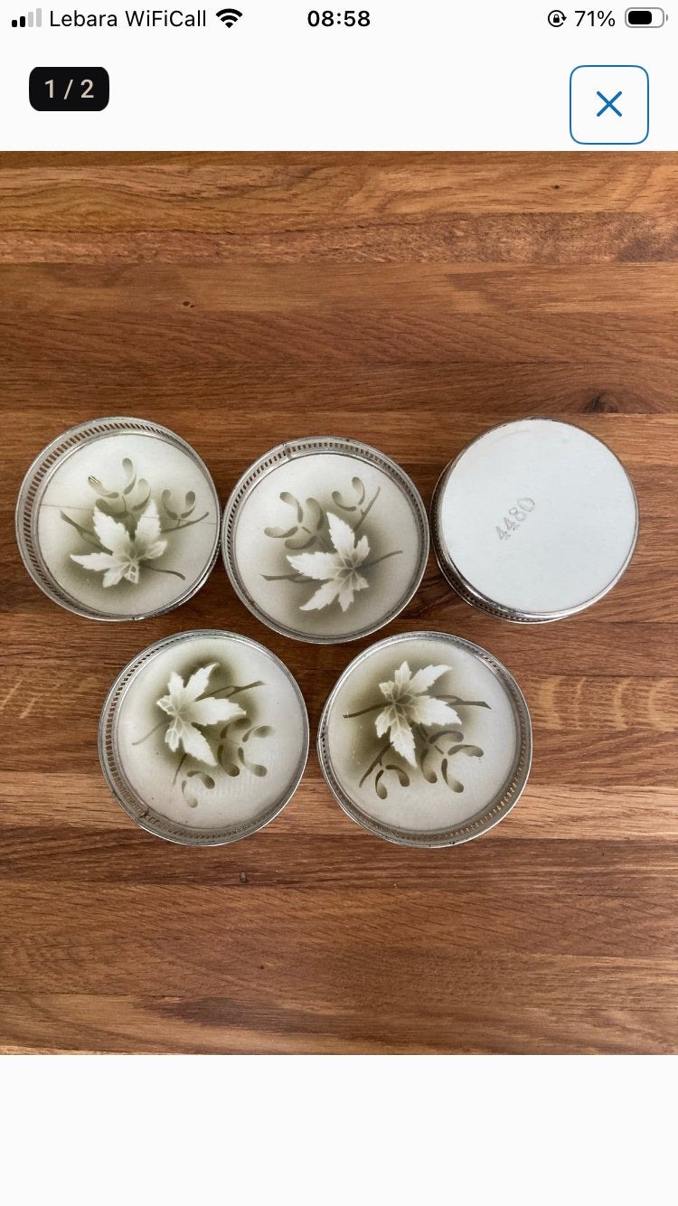 Set van 5 vintage onderzetters met bladmotief, Antiek en Kunst, Ophalen