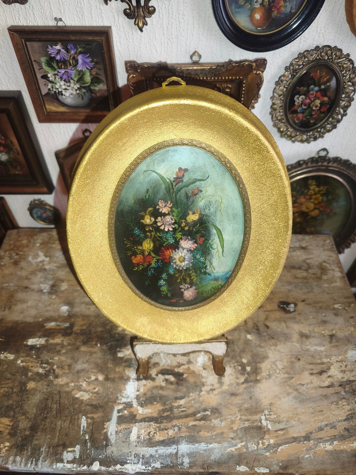 Olieverf schilderijtje olieverfschilderijtje bloemen M88, Antiek en Kunst, Curiosa en Brocante, Ophalen of Verzenden