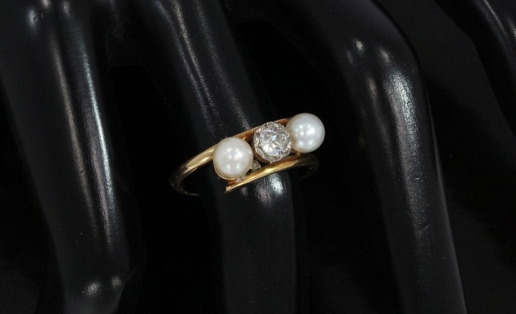 Grote diamant parel 14k gouden fraaie ring briljant antiek, Ophalen of Verzenden, Goud, Ring, Met edelsteen