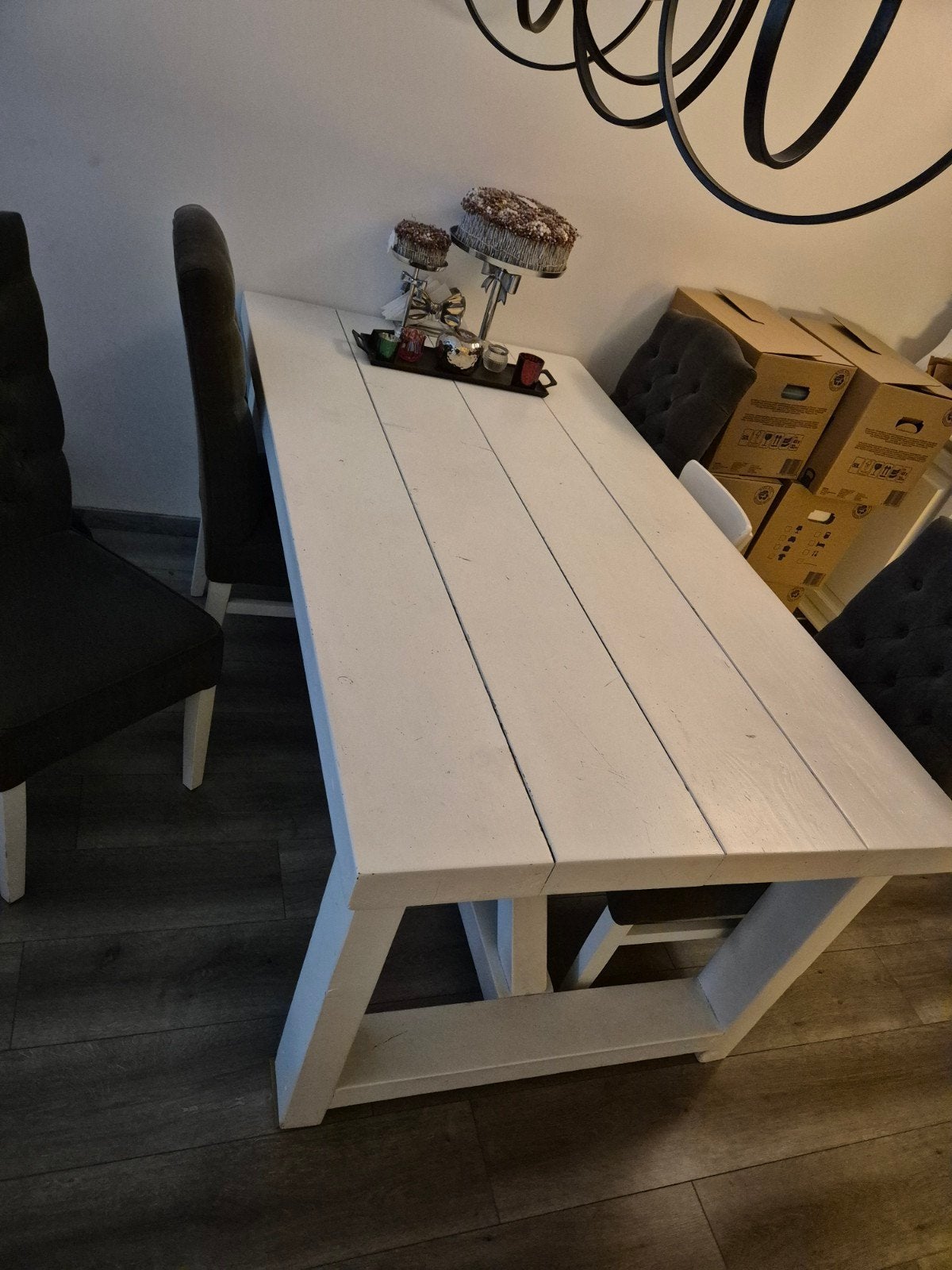 Zware grote landelijke eettafel en stoelen, Ophalen