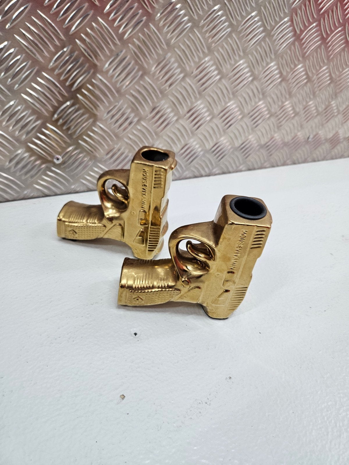 Gouden pistool kaarsten houder set (2 stuks), Ophalen