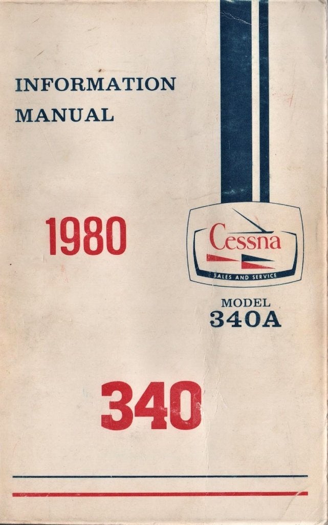 CESSNA 340A INFORMATION MANUAL 1980, Ophalen of Verzenden, Boek of Tijdschrift