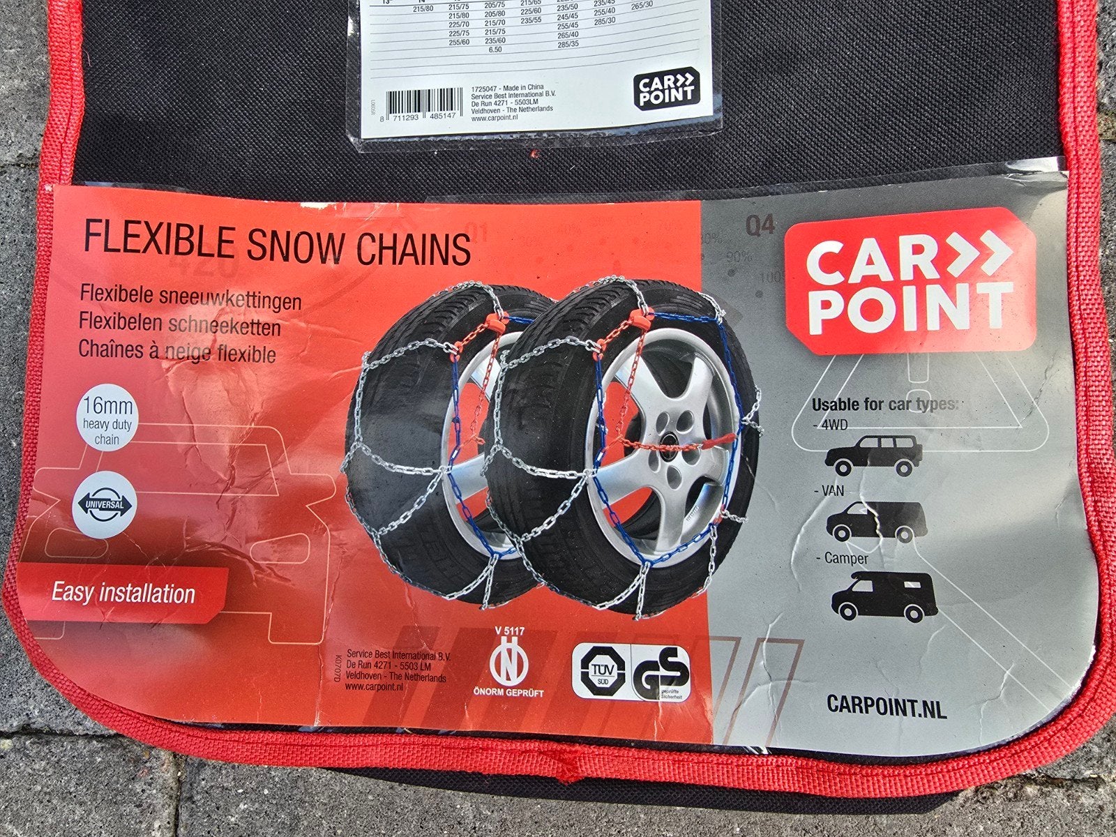 Carpoint sneeuwkettingen 16mm RV240 14 t/m 20 inch, Auto diversen, Sneeuwkettingen, Ophalen of Verzenden, Zo goed als nieuw