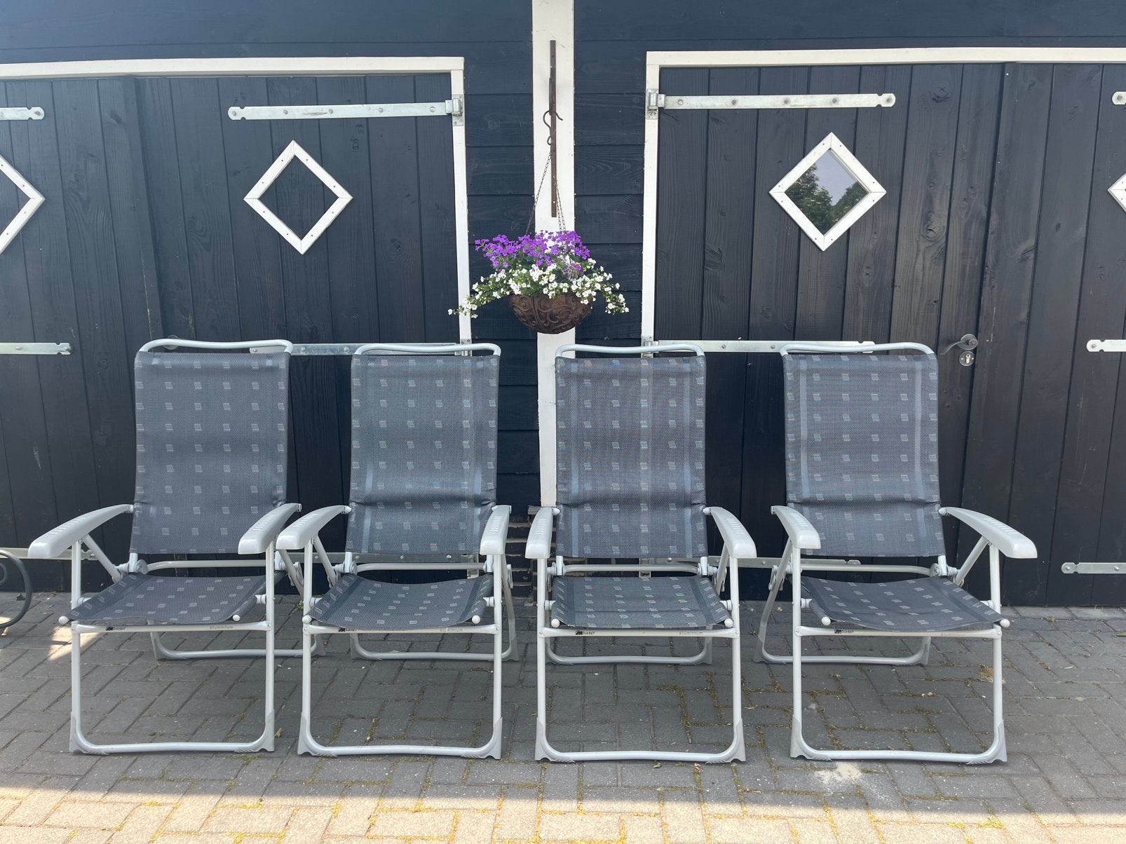 4 grijze Dukdalf stoelen. 8 standen, Ophalen, Zo goed als nieuw, Aluminium