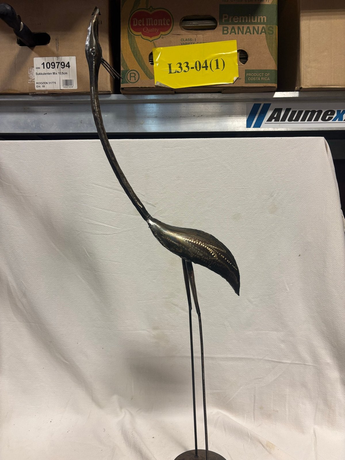 Metalen Kraanvogel Beeld - Uniek Decoratief Stuk, Ophalen of Verzenden, Gebruikt, Zwart, Metaal