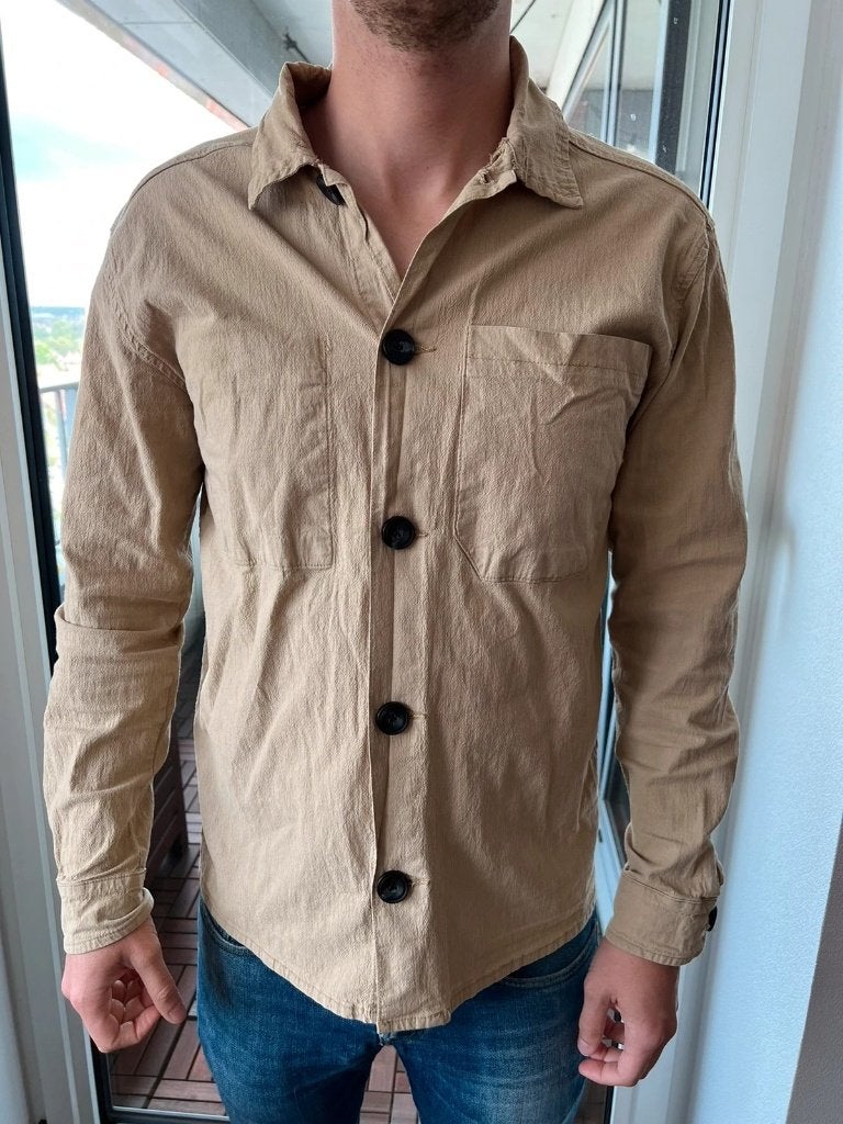 Minimum heren overhemd beige maat M, Ophalen of Verzenden, Zo goed als nieuw, Beige