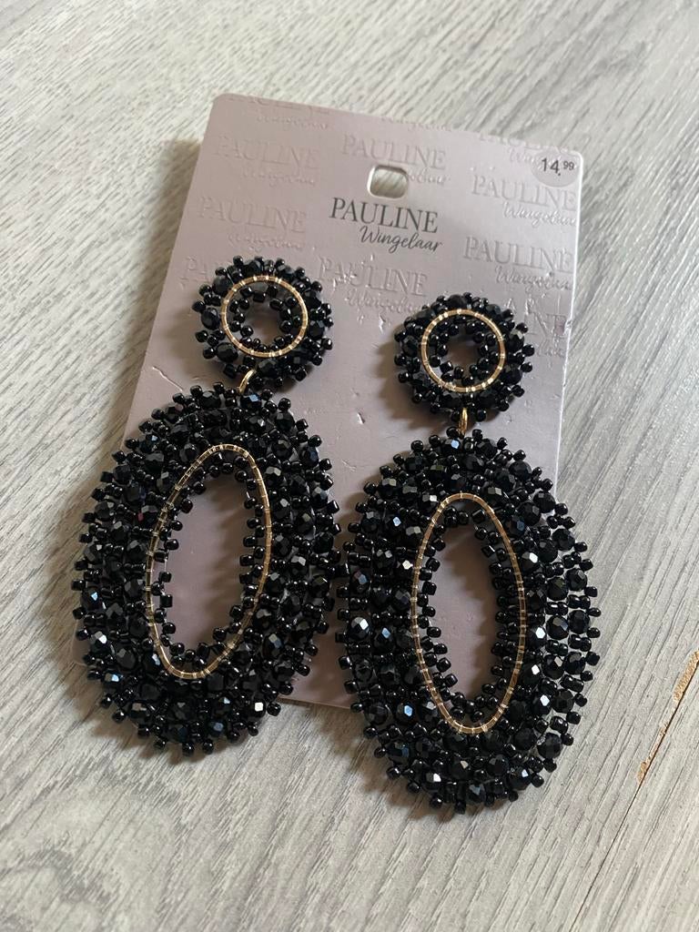Pauline Wingelaar Oorbellen Zwart Feest Collectie Nieuw, Met kristal, Overige materialen, Hangers, Zwart