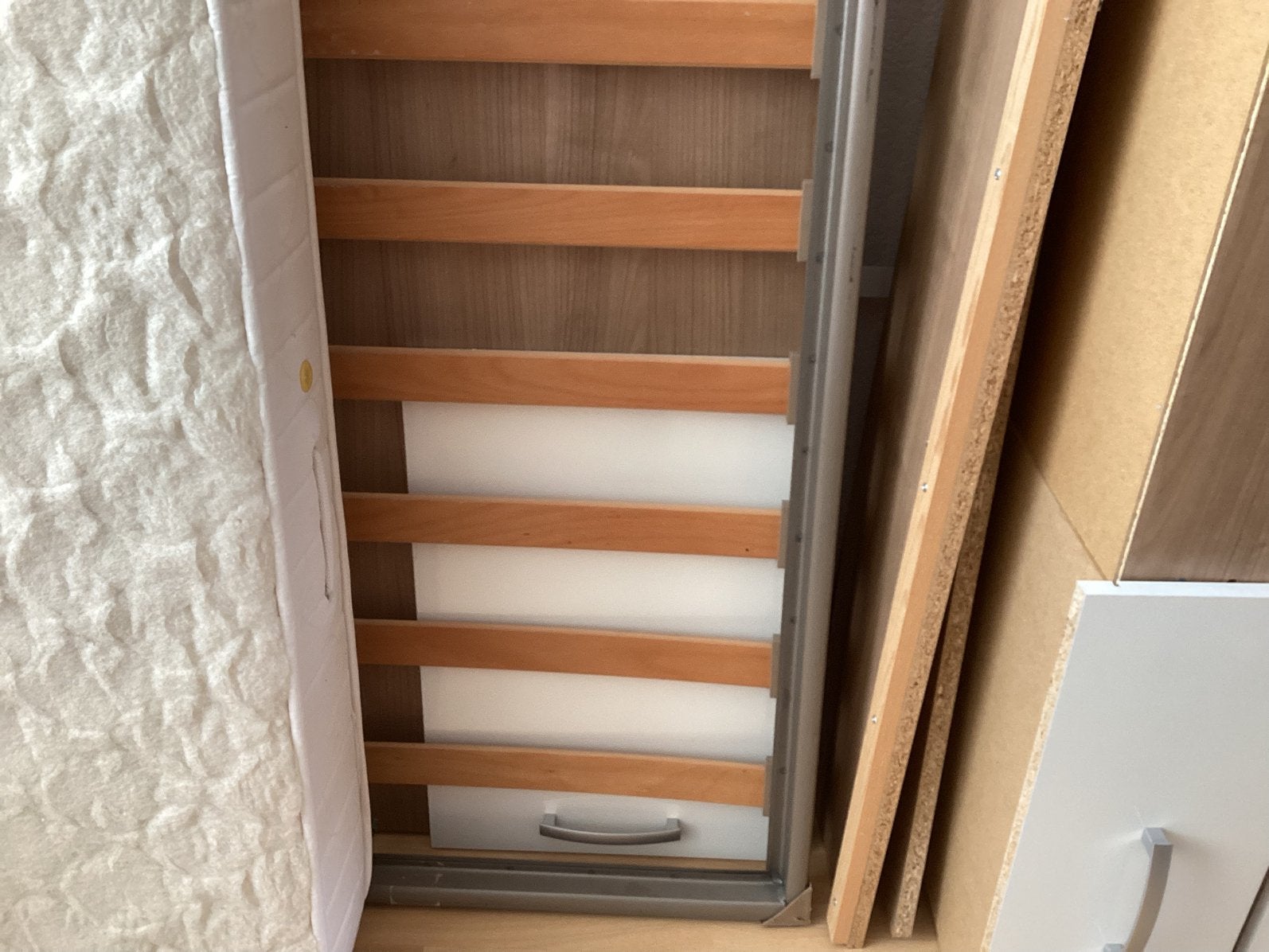 1 persoons bed met opbergruimte, 90 cm, Eenpersoons, Beige, Ophalen of Verzenden