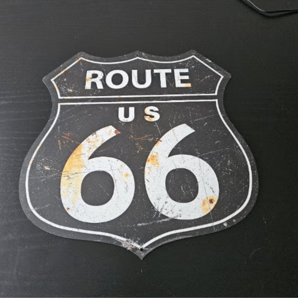 Route 66 Wandbord – Vintage Retro Garage Mancave Decoratie, 39 cm, Industrieel, Meerkleurig, 37 cm