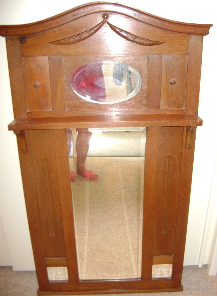 Spiegel facet geslepen met eikenhouten lijst, Ophalen, Rechthoekig, 50 tot 100 cm, 100 tot 150 cm