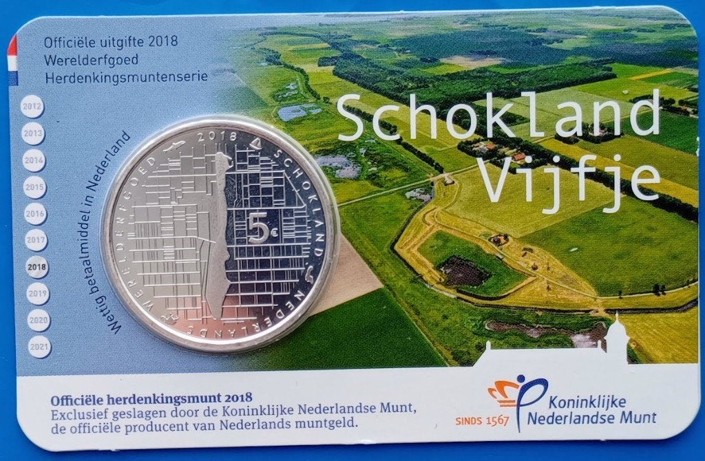 Schokland Vijfje 2018 UNC in coincard, Verzenden, Koningin Beatrix, Euro's, Setje