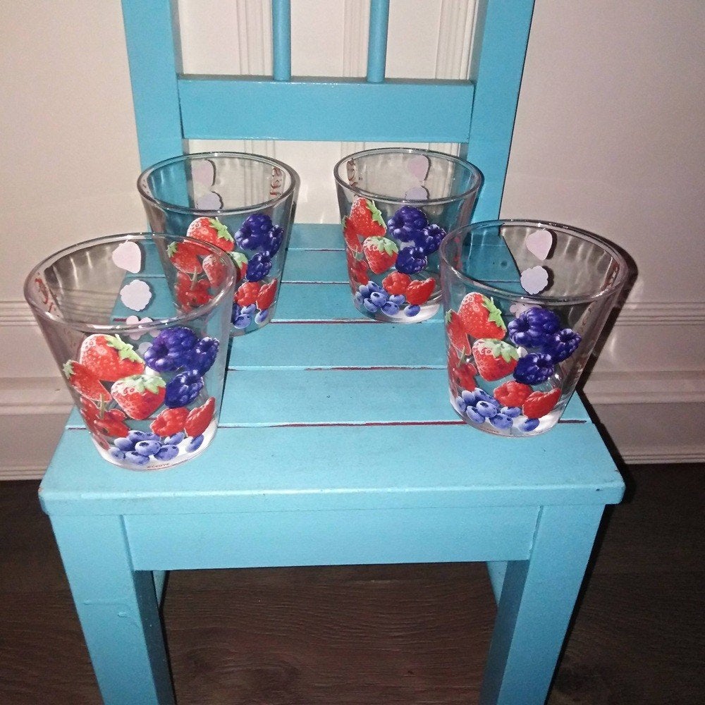 Wild berries sapglaasjes 4 stuks, Ophalen, Glas of Glazen, Gebruikt, Glas
