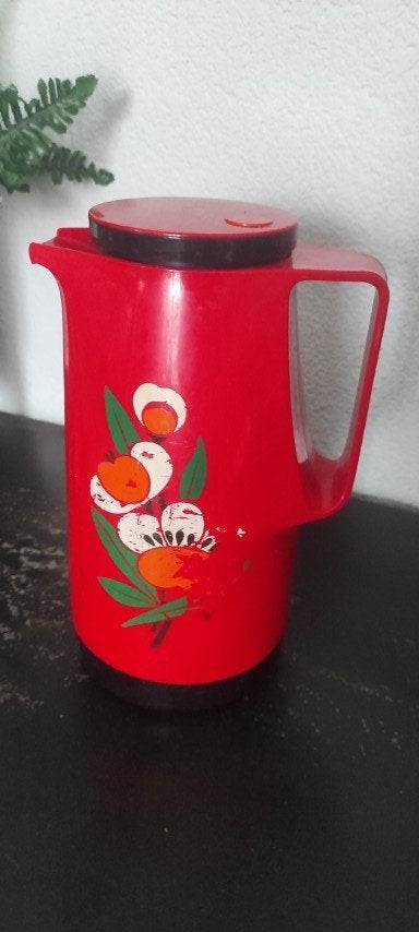 Vintage thermoskan rood bloemen Dr. Zimmermann, Kunststof, Ophalen of Verzenden, Meerkleurig, Overige merken
