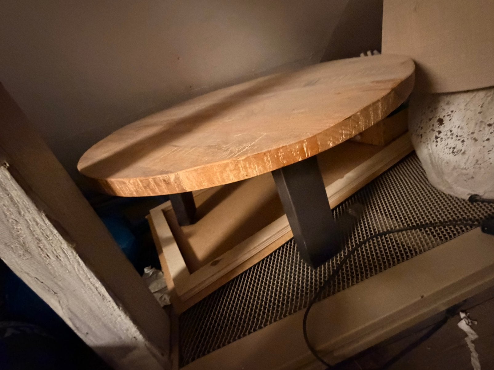 Mangohout tafel, Huis en Inrichting, Ophalen, Zo goed als nieuw, Rond, 50 tot 100 cm