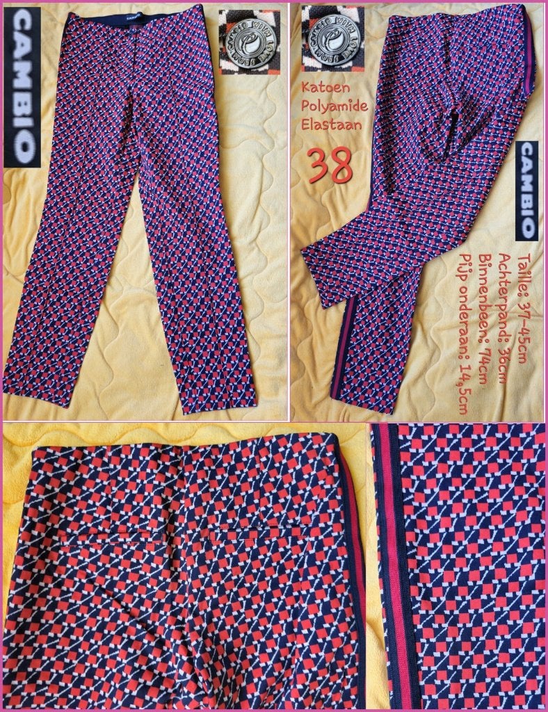 CAMBIO retro broek rood-donkerblauw maat 38 z.g.a.n., Maat 38/40 (M), Cambio, Zwart, Ophalen of Verzenden
