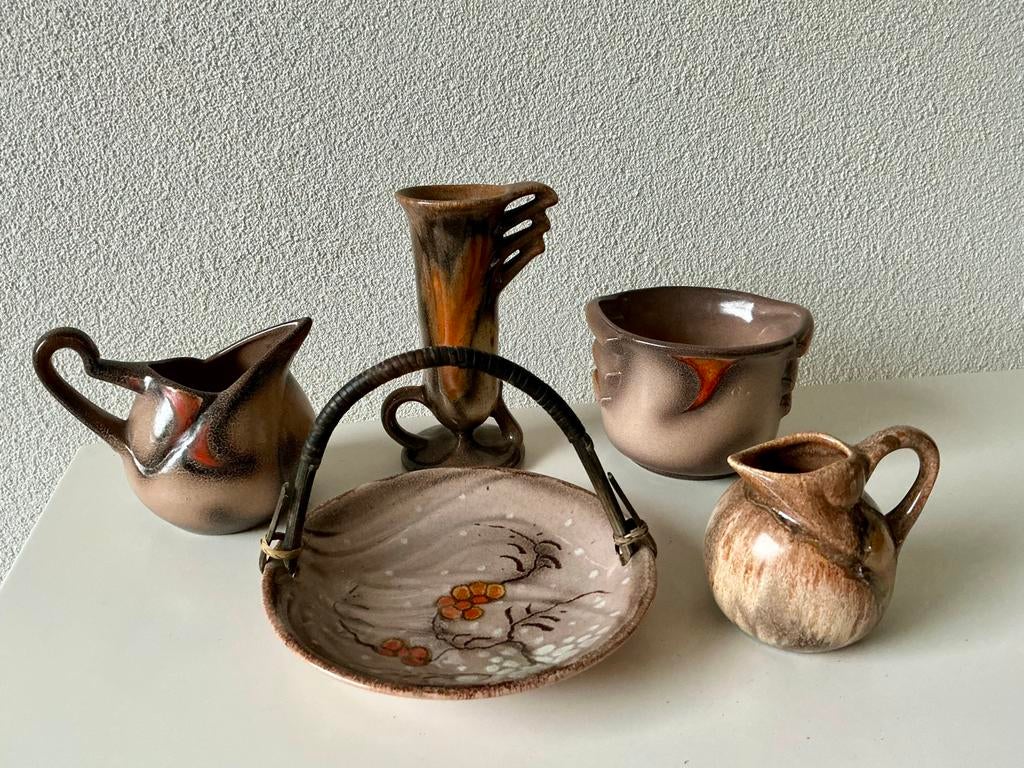 Set van 5 Zenith Gouda aardewerk, ontwerp Willem Stuurman, Antiek en Kunst, Ophalen