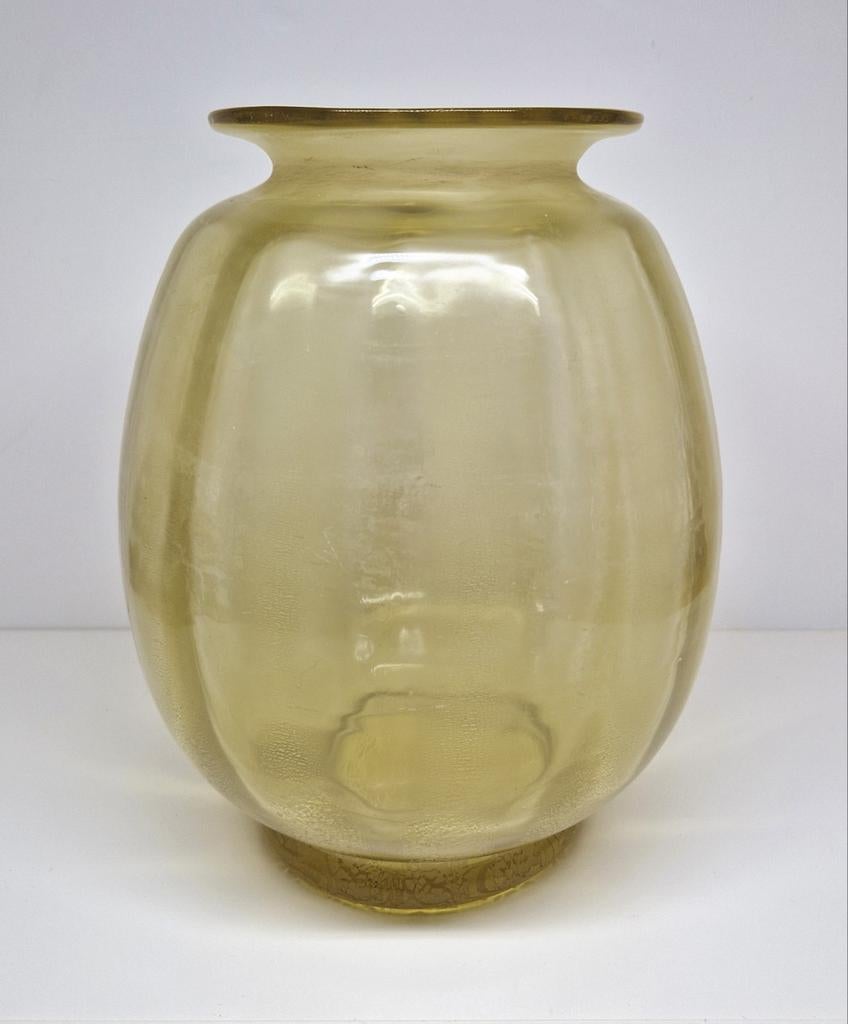 A.D. Copier Leerdam amber craquelé vaas Sonoor 1950., Ophalen of Verzenden