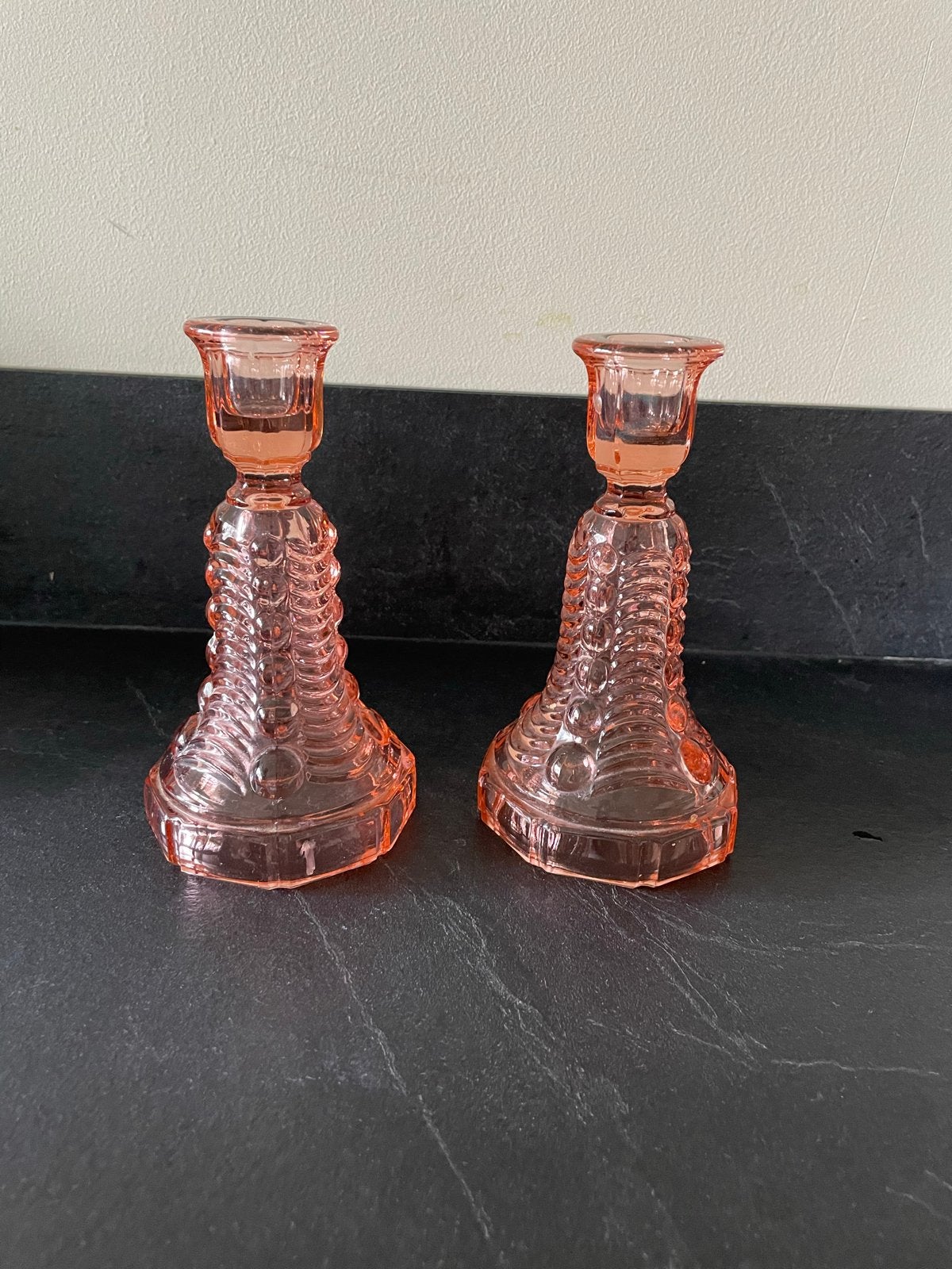 Val Saint Lambert Luxval Edward Kandelaars Rosaline (2 stuks, Ophalen of Verzenden, Glas