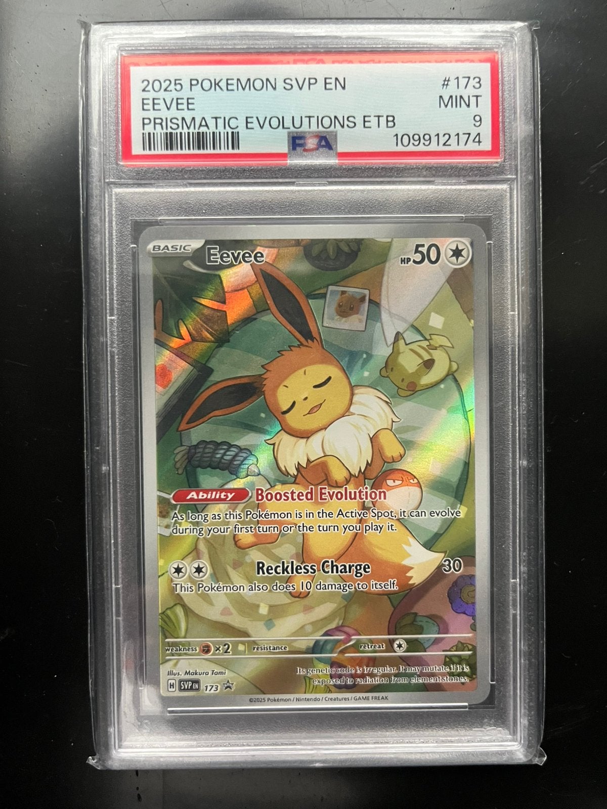 Eevee SVP 173 Pokemon Center + normale ETB promo PSA 9, Ophalen, Zo goed als nieuw