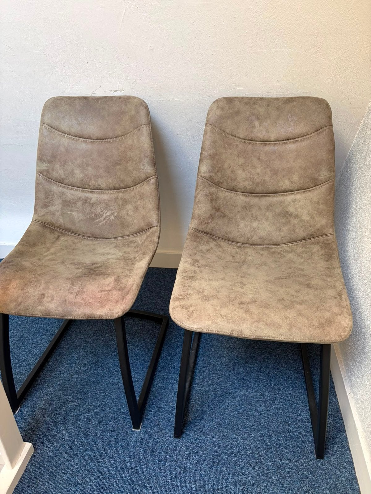 Set van 2 bruin groene eetkamerstoelen met metalen frame, Ophalen, Gebruikt, Twee, Bruin