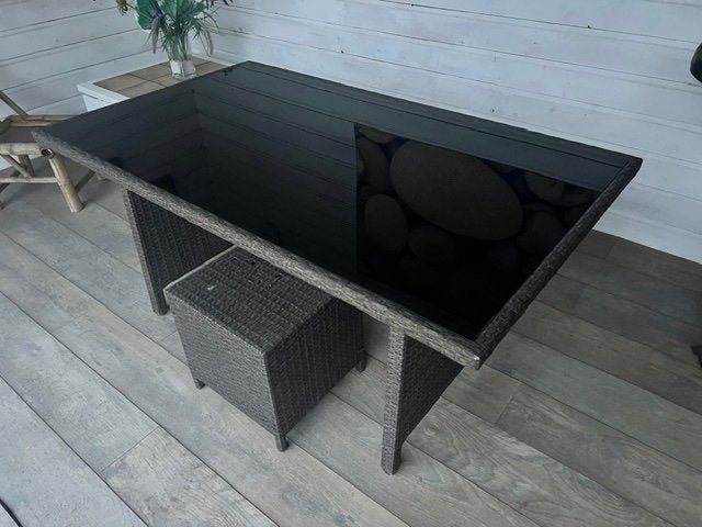Lichtgewicht Wicker Tuintafel met bijzettafeltje, Ophalen, Rechthoekig, Wicker