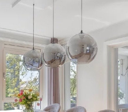 Moderne hanglampen set van 3 - Grijs glas, Huis en Inrichting, Lampen | Hanglampen, Ophalen, Zo goed als nieuw, Glas, E27 (groot)
