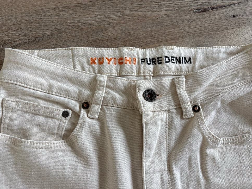 Kuyichi Pure Denim flare Jeans - Crèmekleurig maat 28 34, Ophalen of Verzenden, Zo goed als nieuw, Wit, Overige jeansmaten