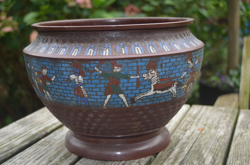 Chinese champlevé cachepot vroeg 20e eeuw., Antiek en Kunst, 19 cm, Overige typen, Ophalen of Verzenden, China