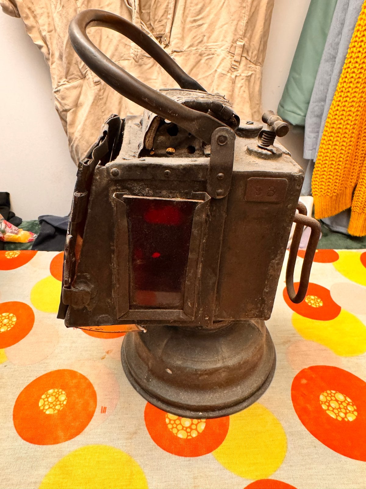 Antieke gietijzeren spoorweglamp / lantaarn, Ophalen of Verzenden