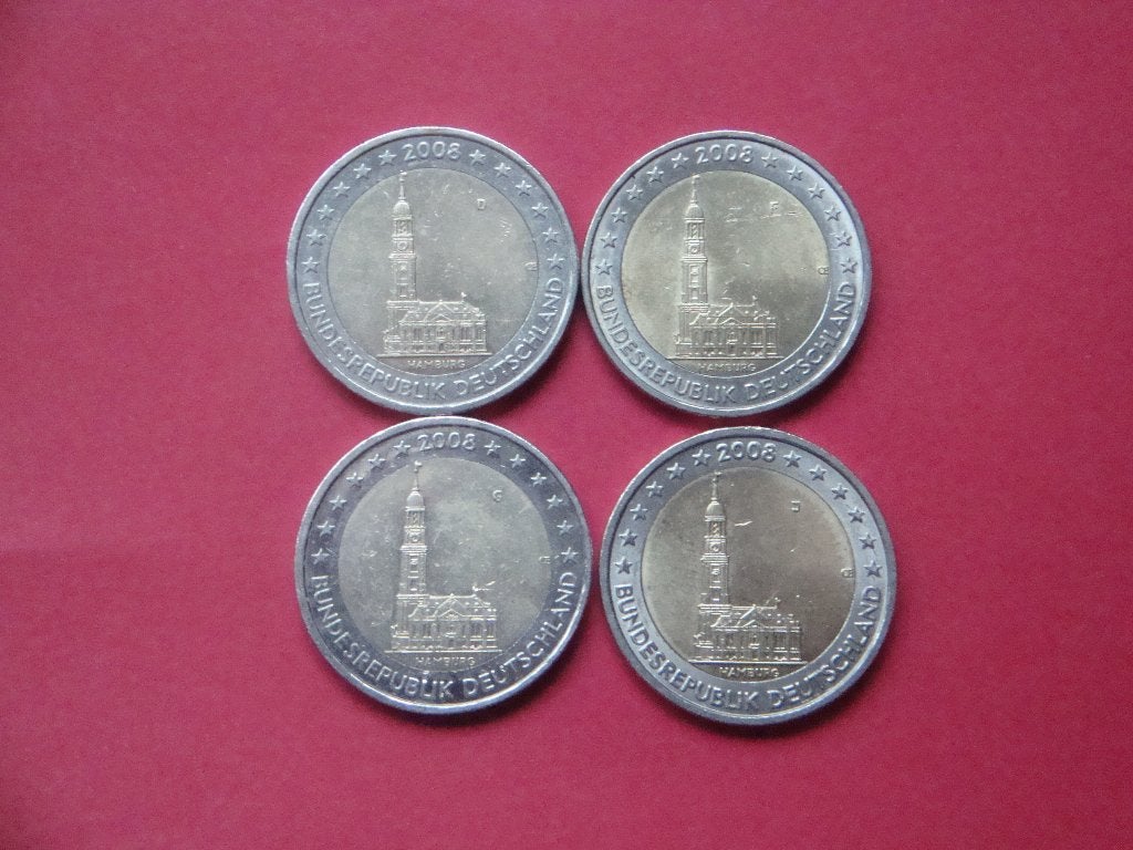 Kavel Duitsland set 2 Euro St Michaelis Kirche Hamburg 2008., Postzegels en Munten, Munten | Europa | Euromunten, Verzenden, Duitsland