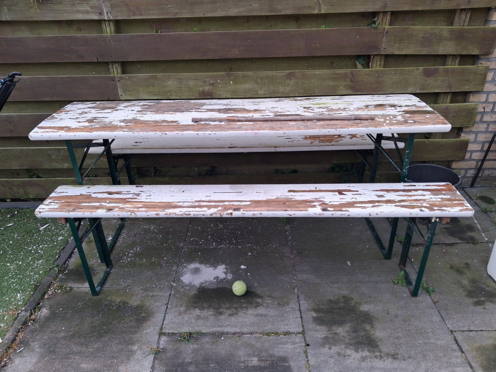 Picknicktafel met 2 banken, Tuin en Terras, Ophalen, Gebruikt, Hout