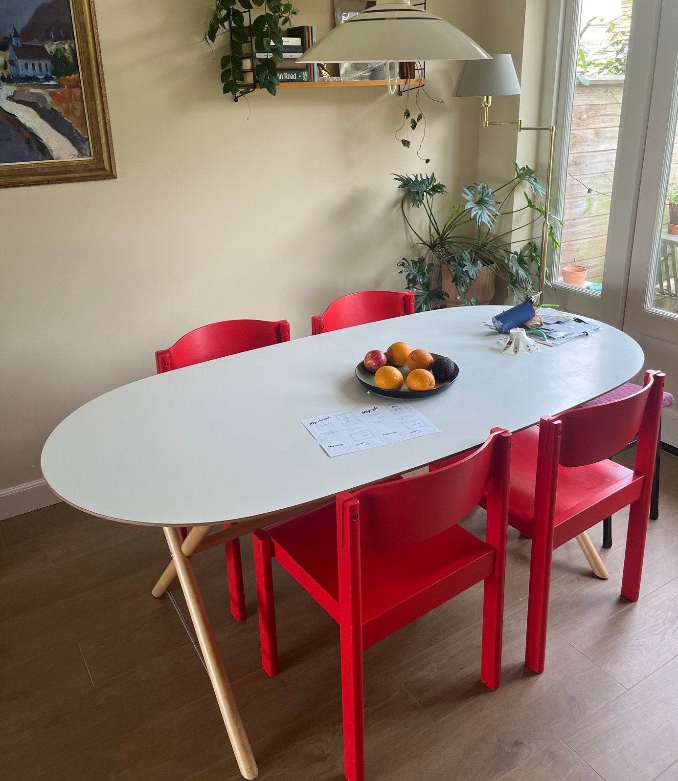 Vintage ikea dalshult eettafel wit met houten kruispoten, Ophalen, Gebruikt, Rechthoekig, 50 tot 100 cm