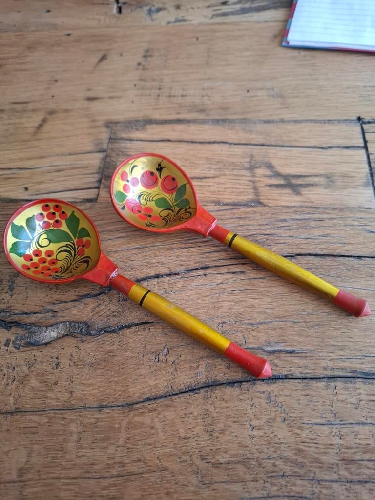 2 vintage Oekraïens handbeschilderde houten lepels, Ophalen of Verzenden