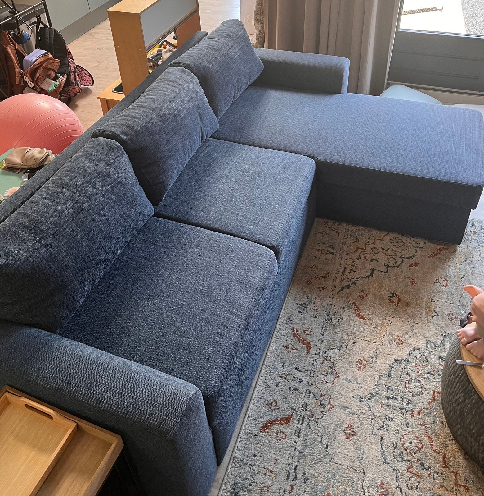 Slaapbank Hoekbank blauw, Huis en Inrichting, Ophalen, Gebruikt, Blauw, Tweepersoons