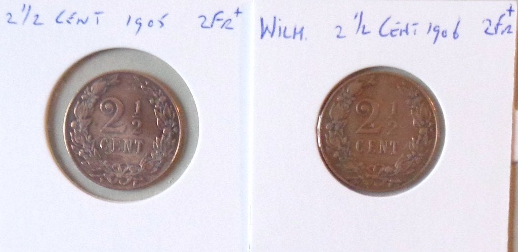 Wilhelmina 2,5 Cent 1905 en 1906 (Zeer Fraai), Postzegels en Munten, Munten | Nederland, Verzenden, Koningin Wilhelmina, Overige waardes