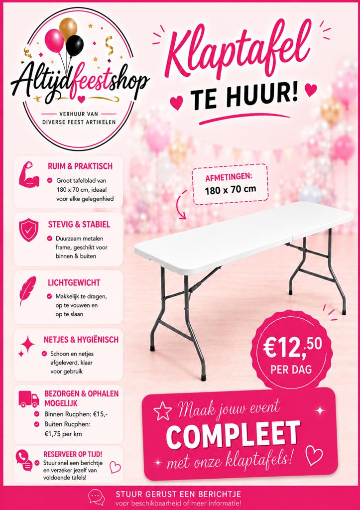 Partytafel klaptafel buffettafel te huur, Huis en Inrichting, Tafels | Statafels, Ophalen, Zo goed als nieuw