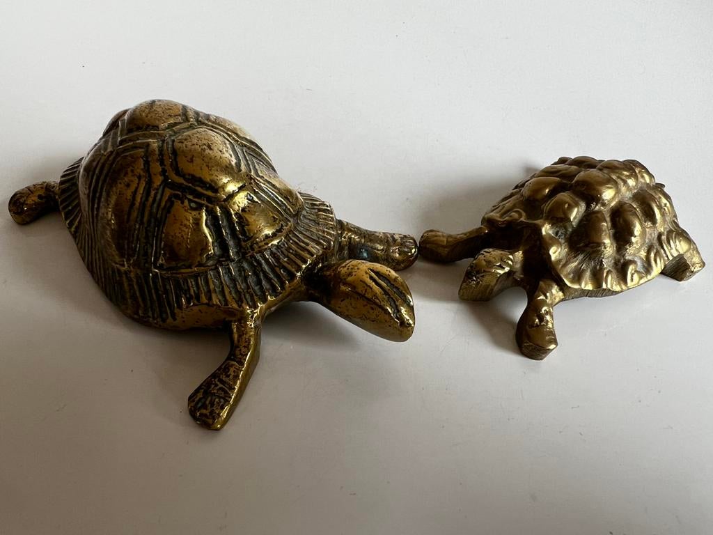 2 Vintage Messing Schildpadden Turtles Hollywood Regency 70s, Ophalen of Verzenden, Koper