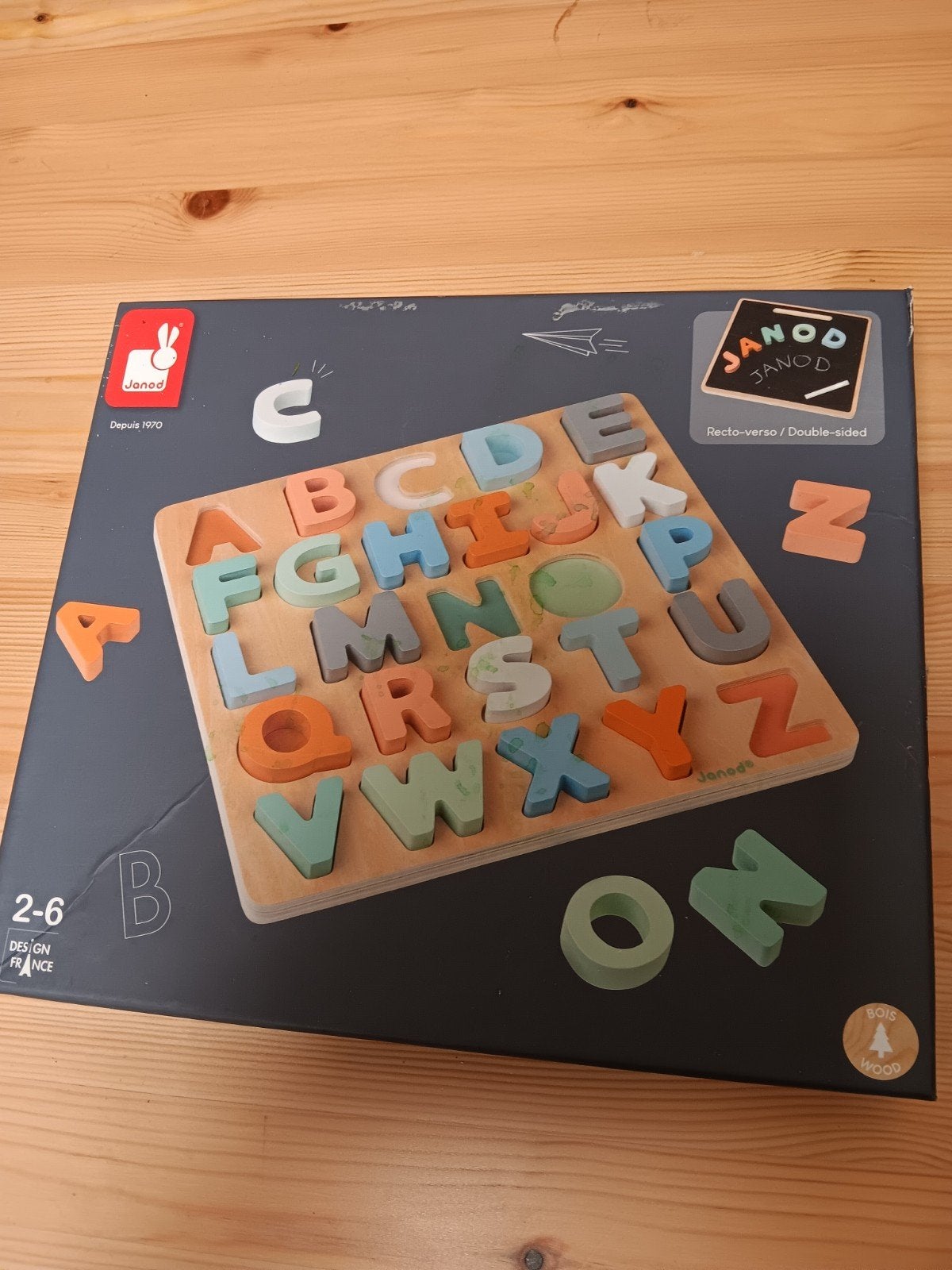 Houten alfabet puzzel Janod met krijtbord, Ophalen, Gebruikt, Taal en Lezen