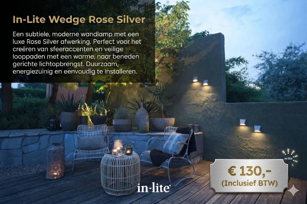 In-Lite Wedge Rose Silver 2 st., Tuin en Terras, Buitenverlichting, Minder dan 50 watt, Nieuw, Ophalen of Verzenden, Netvoeding