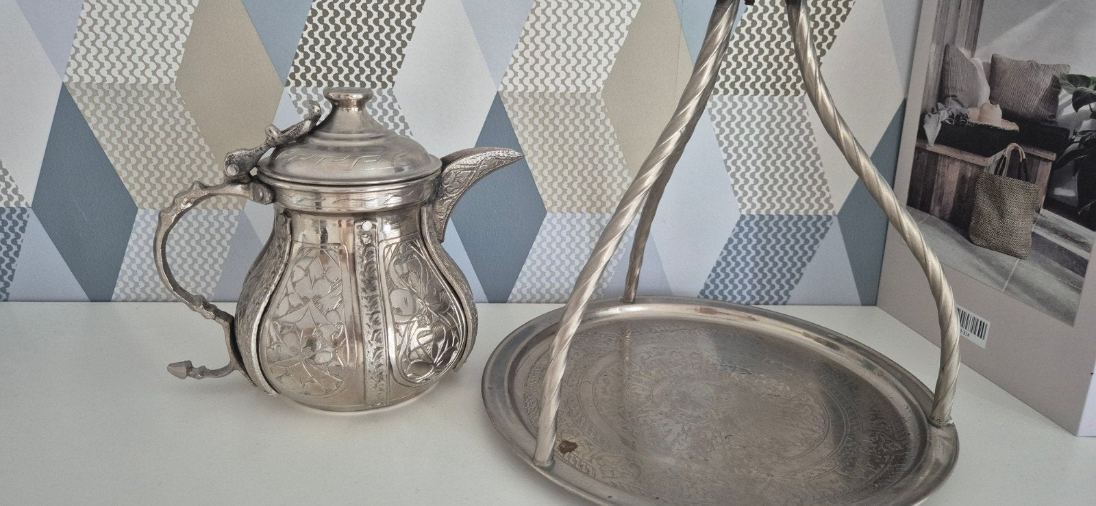 Vintage Marokkaanse theepot met dienblad, Ophalen of Verzenden