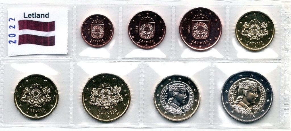 UNC set Letland 2022 - 1 cent t/m 2 euro, Verzenden, Overige landen, Overige waardes, Setje